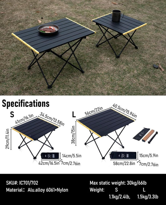 Ultralight Compact Camping Folding Table with Carry Bag (Black - S)