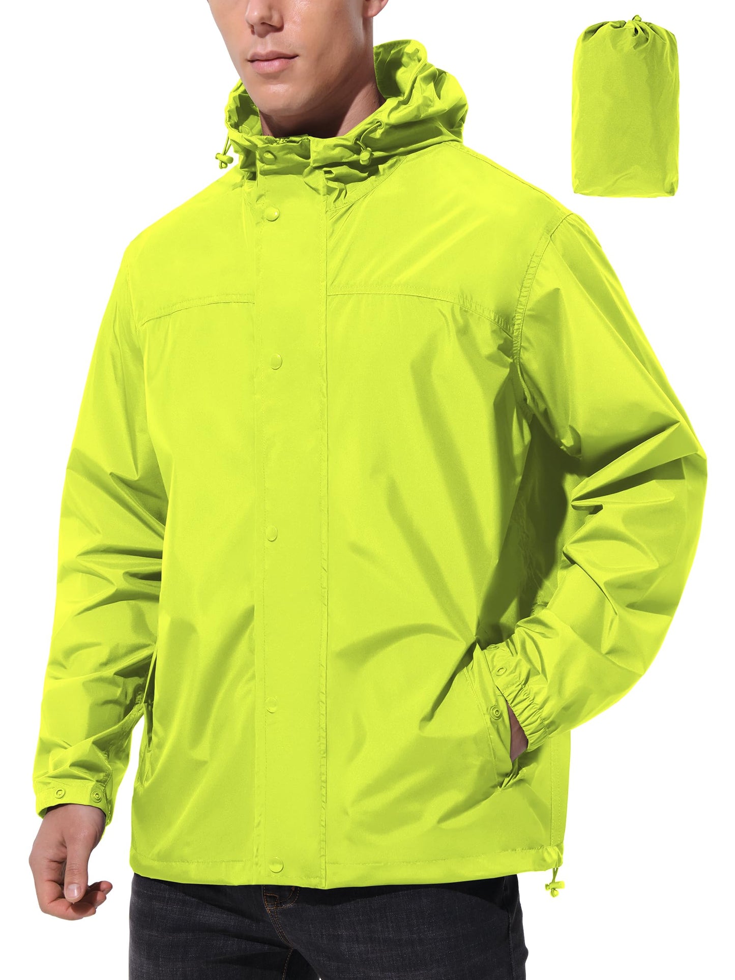 Men Lightweight Waterproof Rain Jacket Hooded Windbreaker Packable Outdoor Coat for Golf Running Hiking Travel