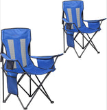 2 Pack Outdoor Camping Chairs Folding/Foldable/Portable with Cooler Pouch, Mesh Backrest and Cup Holder Pocket (Blue, 2 Pack)