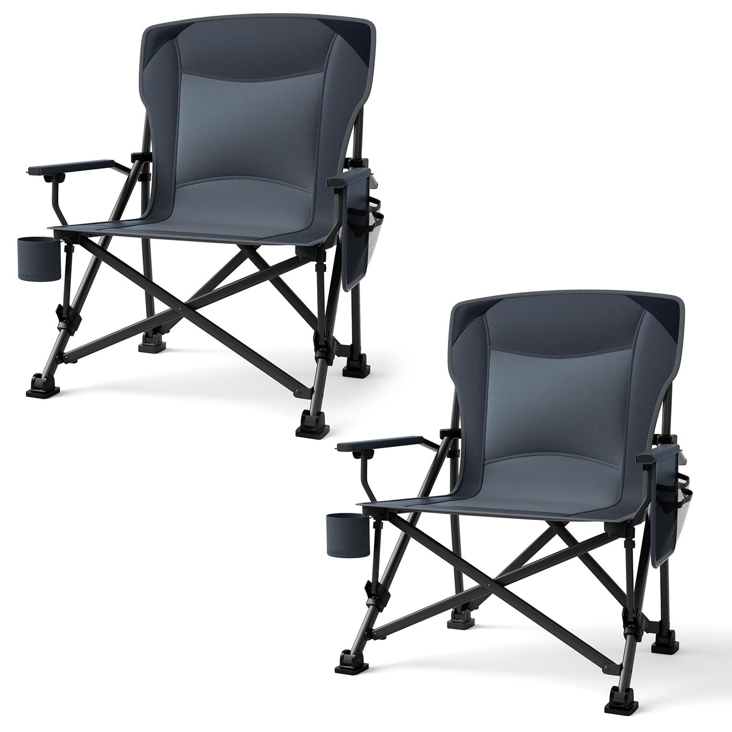 Oversized Folding Camping Chair, for Adults Heavy Duty Lawn Chair with Side Pockets, Portable Collapsible Quad Chair for Outside, Support Up to 500lbs, Grey