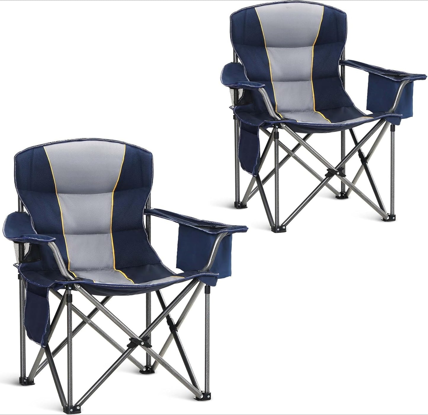 Heavy Duty Camping Chair 500LBS Capacity, Oversized Folding Chair for Heavy People, Padded Portable Outdoor Chair with Cooler Bag & Cup Holder for Camping, Fishing, Beach