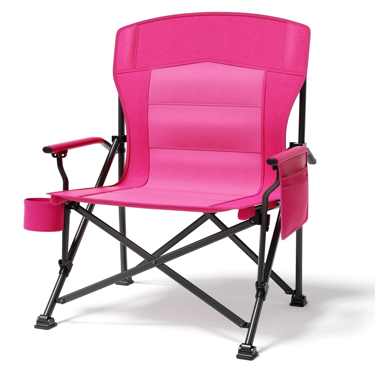 Oversized Folding Camping Chair, for Adults Heavy Duty Lawn Chair with Side Pockets, Portable Collapsible Quad Chair for Outside, Support Up to 500lbs, Grey