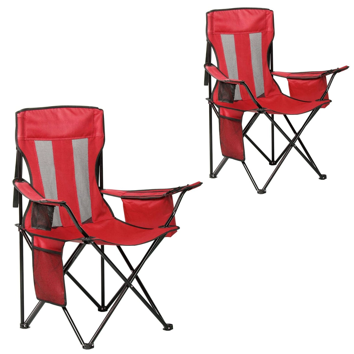 2 Pack Outdoor Camping Chairs Folding/Foldable/Portable with Cooler Pouch, Mesh Backrest and Cup Holder Pocket (Blue, 2 Pack)