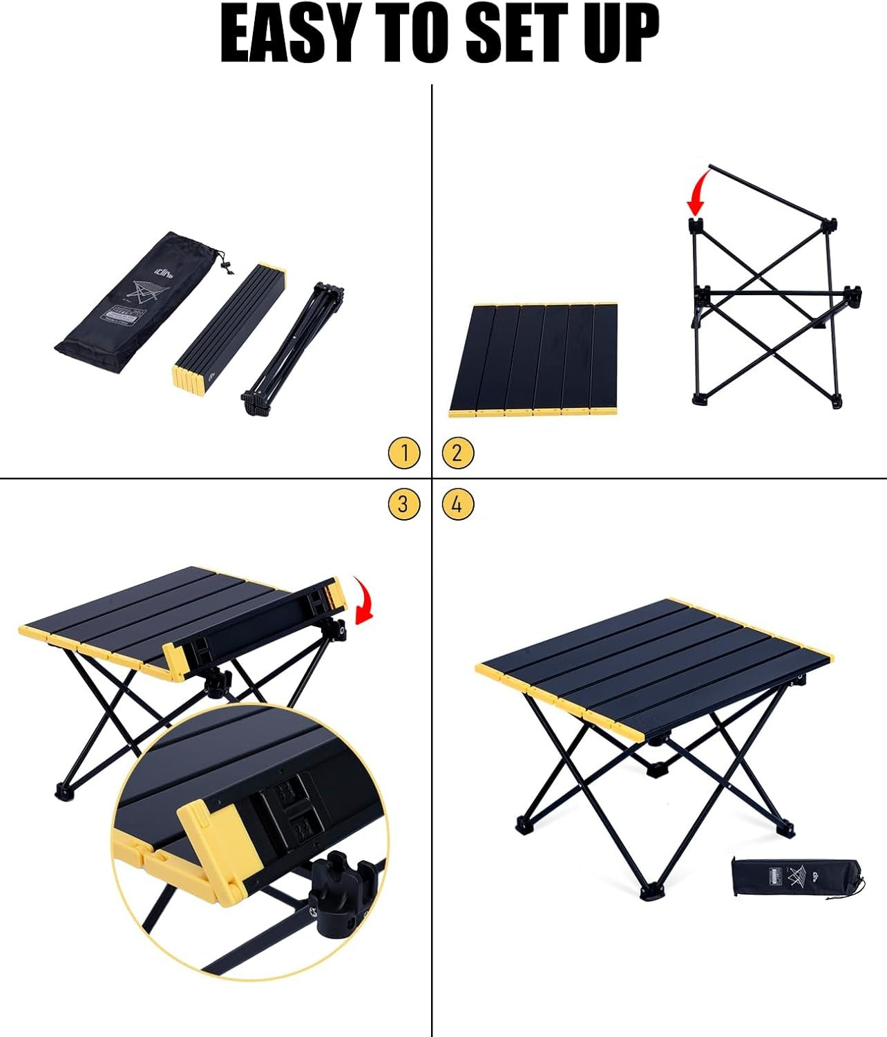 Ultralight Compact Camping Folding Table with Carry Bag (Black - S)