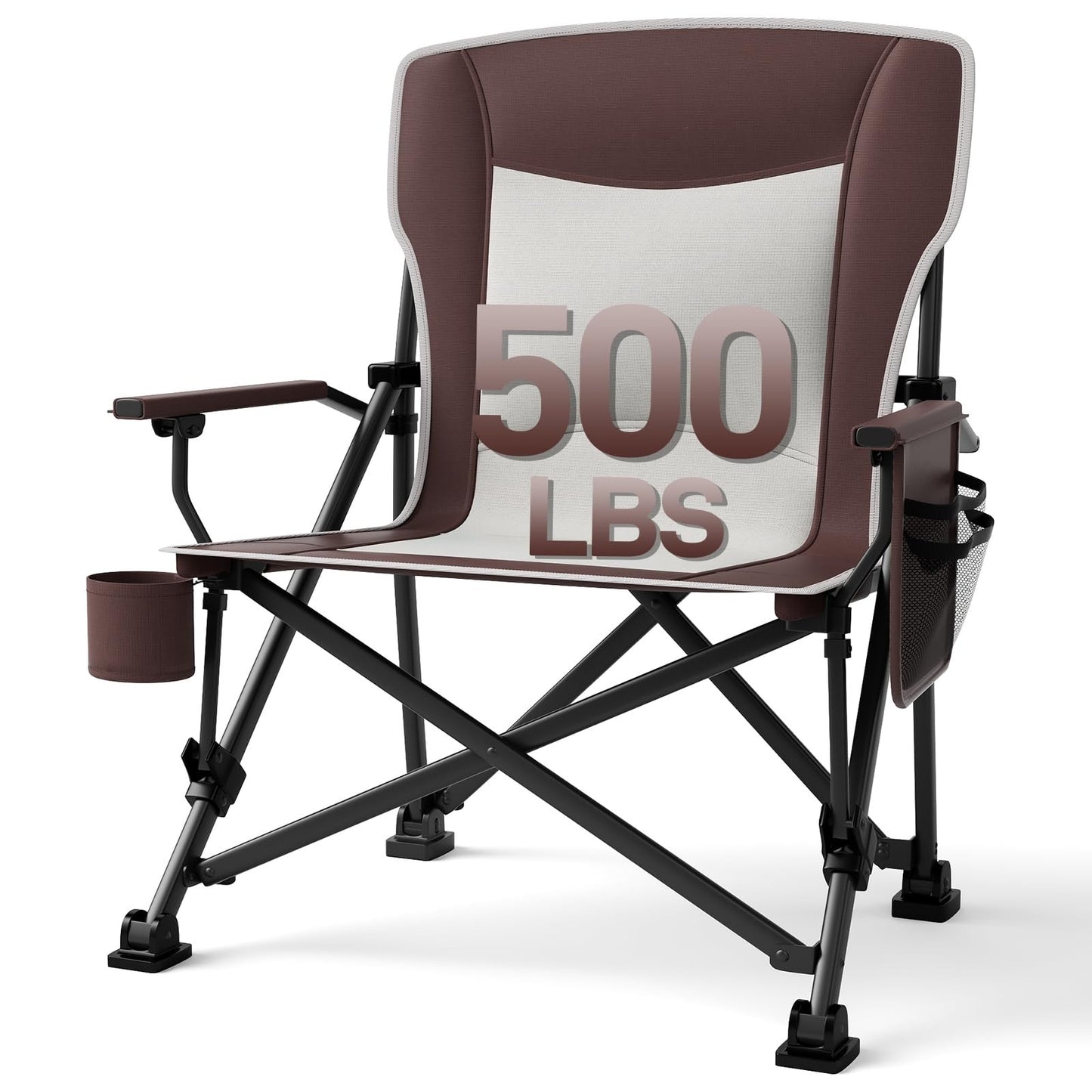 Oversized Folding Camping Chair, for Adults Heavy Duty Lawn Chair with Side Pockets, Portable Collapsible Quad Chair for Outside, Support Up to 500lbs, Grey