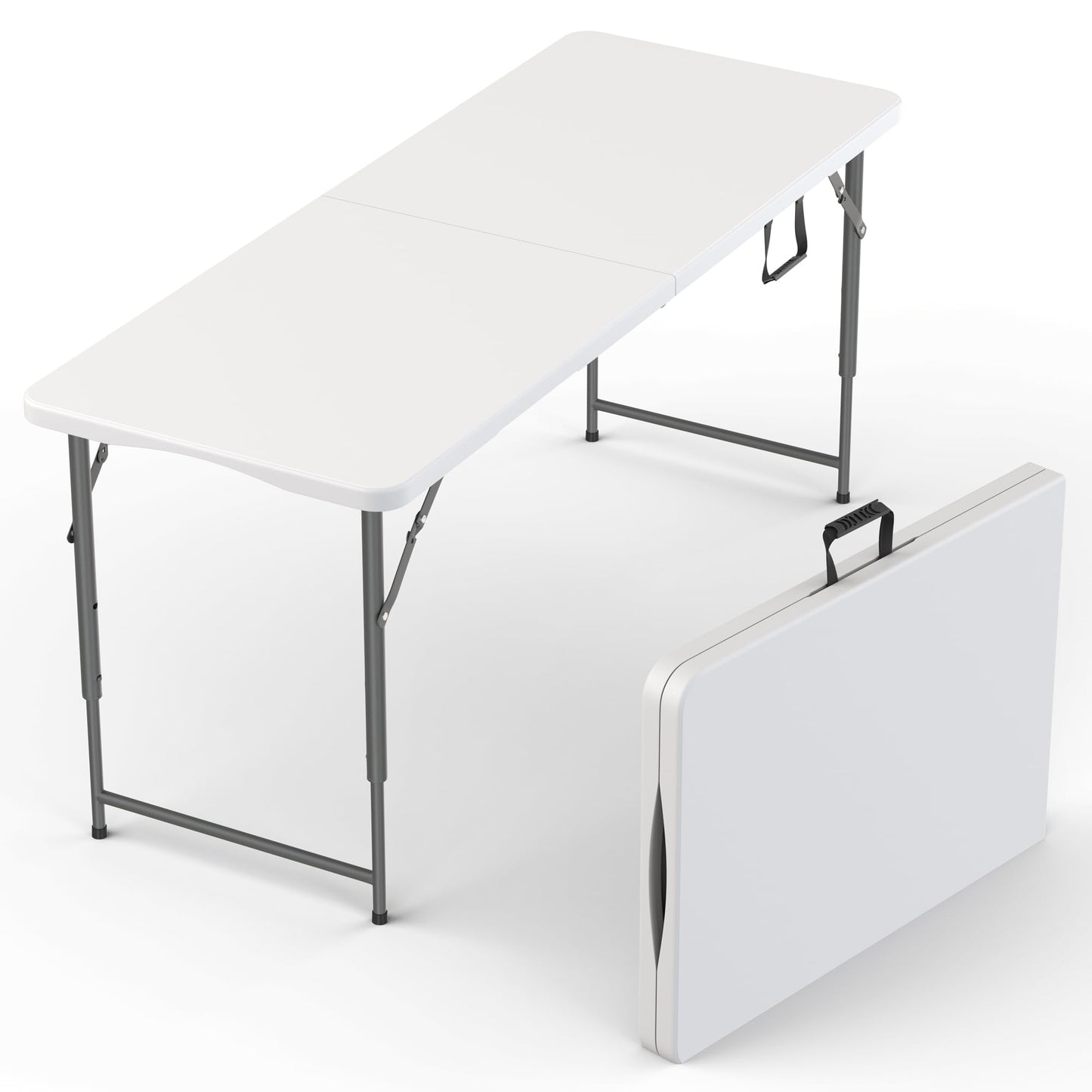 6 Feet Foldable Table with Built in Handle & Steel Legs | 6FT Heavy Duty Folding Portable | Perfect for Party, Dining, Wedding, Events, Picnic Indoor, Outdoor, Camping, Utility, Folding - 6 Foot