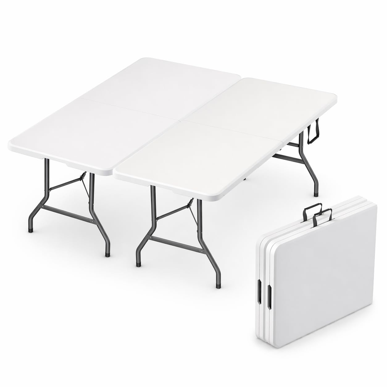 6 Feet Foldable Table with Built in Handle & Steel Legs | 6FT Heavy Duty Folding Portable | Perfect for Party, Dining, Wedding, Events, Picnic Indoor, Outdoor, Camping, Utility, Folding - 6 Foot