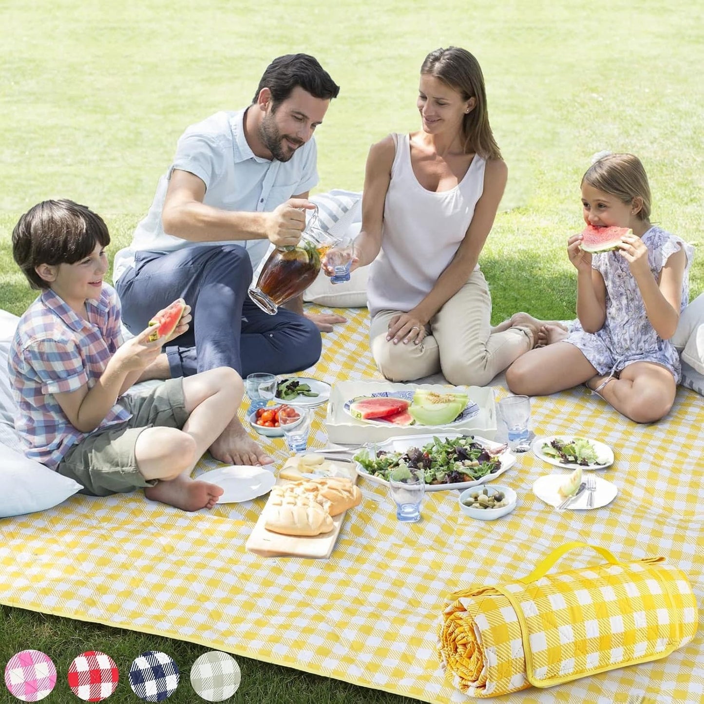 Extra Large Picnic Outdoor Blanket, 80''x80'' Waterproof Foldable Blankets Gingham Picnic Mat for Beach, Camping Grass Lawn Park Accessories Cute Couple Gifts Ideas Wedding Registry(Green White)