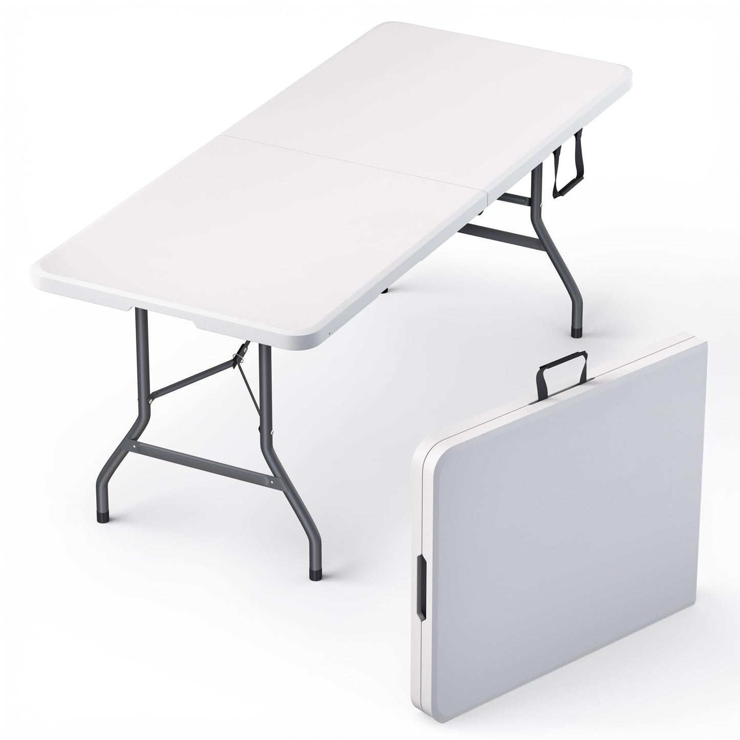 6 Feet Foldable Table with Built in Handle & Steel Legs | 6FT Heavy Duty Folding Portable | Perfect for Party, Dining, Wedding, Events, Picnic Indoor, Outdoor, Camping, Utility, Folding - 6 Foot