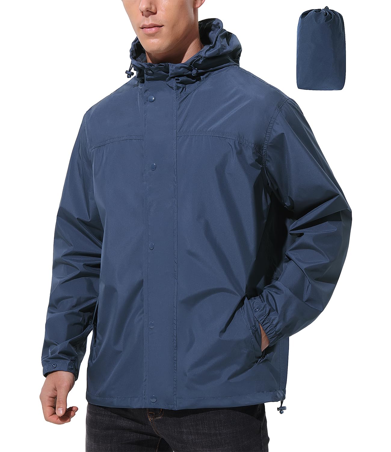 Men Lightweight Waterproof Rain Jacket Hooded Windbreaker Packable Outdoor Coat for Golf Running Hiking Travel