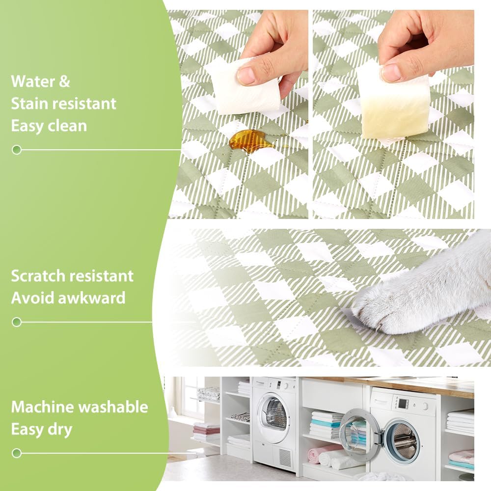 Extra Large Picnic Outdoor Blanket, 80''x80'' Waterproof Foldable Blankets Gingham Picnic Mat for Beach, Camping Grass Lawn Park Accessories Cute Couple Gifts Ideas Wedding Registry(Green White)