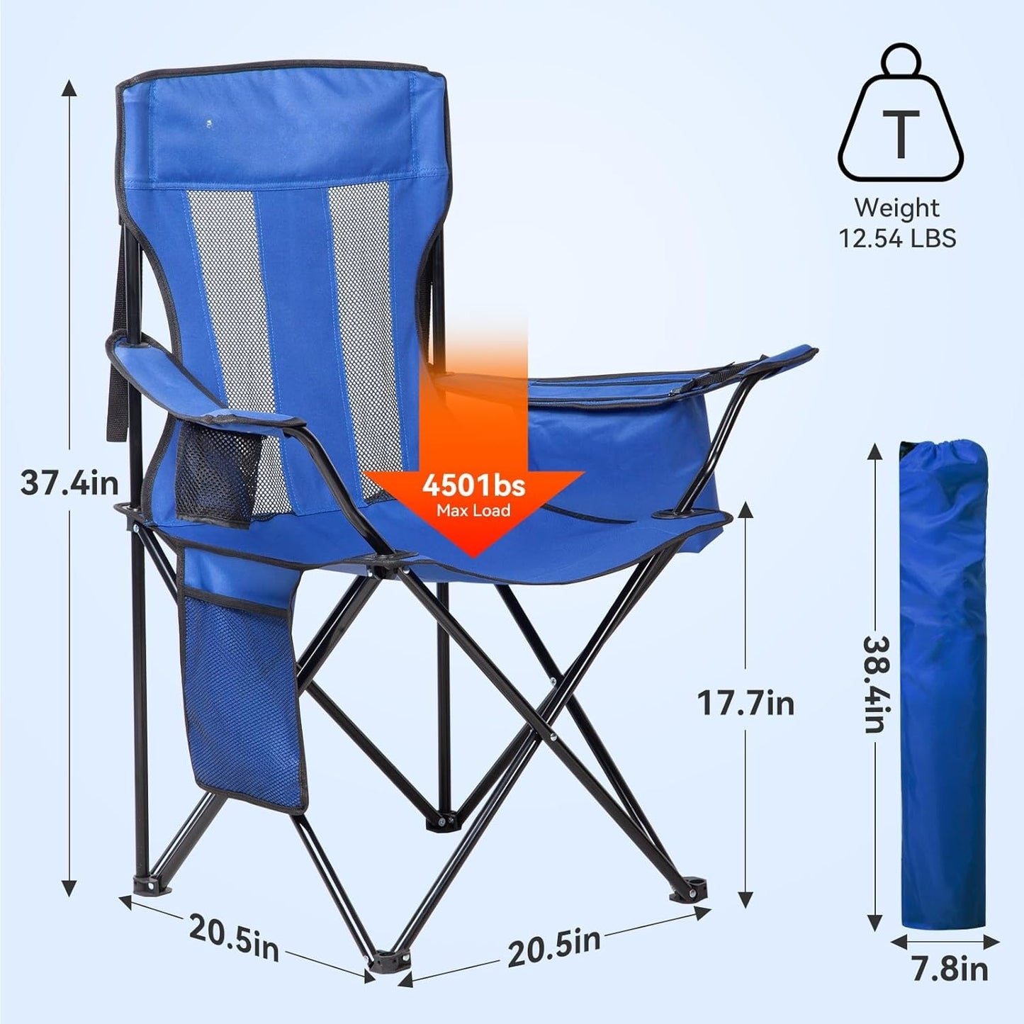 2 Pack Outdoor Camping Chairs Folding/Foldable/Portable with Cooler Pouch, Mesh Backrest and Cup Holder Pocket (Blue, 2 Pack)