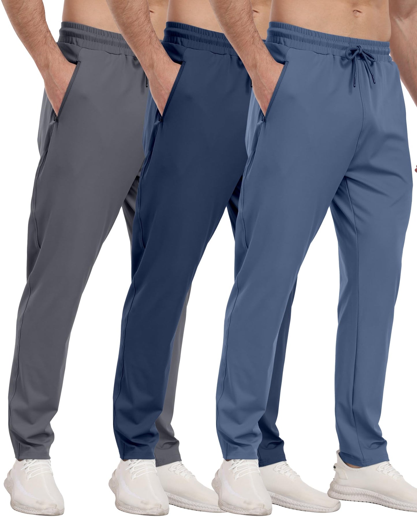 3 Pack Mens Athletic Sweatpants with Zipper Pockets,Workout Gym Joggers Pants for Men Running Jogging Pants