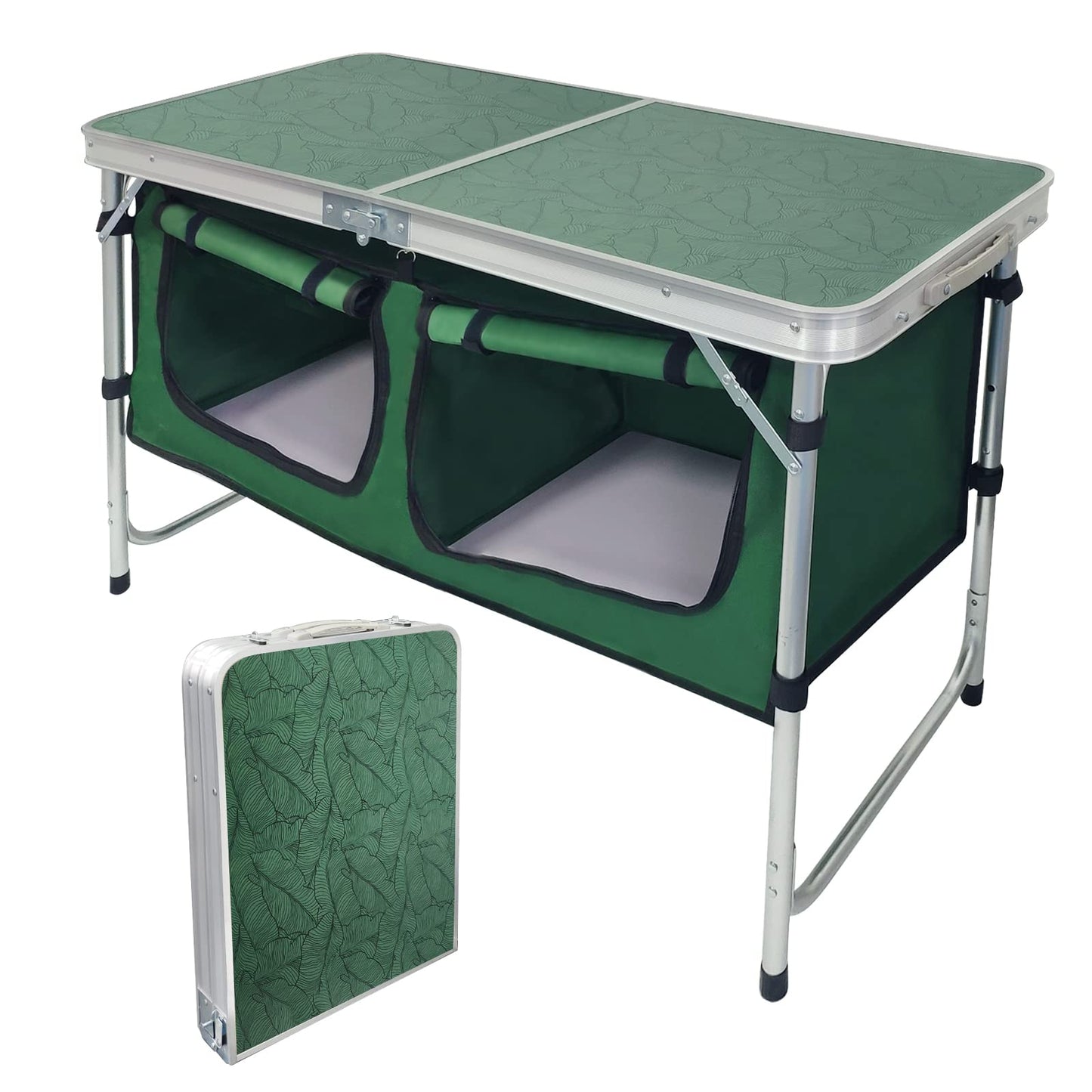 Outdoor Folding Table Aluminum Lightweight Height Adjustable with Storage Organizer for BBQ, Party, Camping