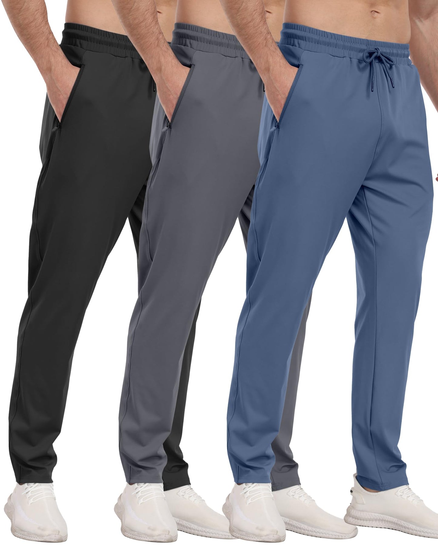 3 Pack Mens Athletic Sweatpants with Zipper Pockets,Workout Gym Joggers Pants for Men Running Jogging Pants
