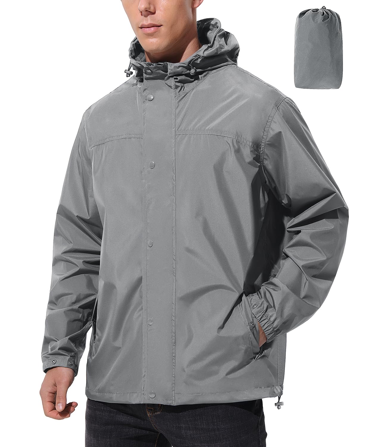 Men Lightweight Waterproof Rain Jacket Hooded Windbreaker Packable Outdoor Coat for Golf Running Hiking Travel