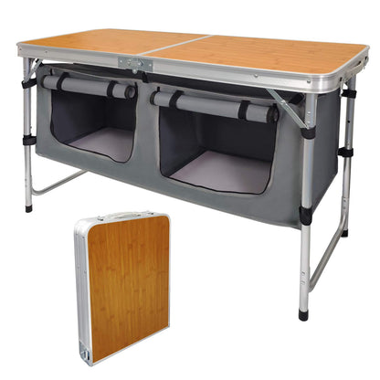 Outdoor Folding Table Aluminum Lightweight Height Adjustable with Storage Organizer for BBQ, Party, Camping