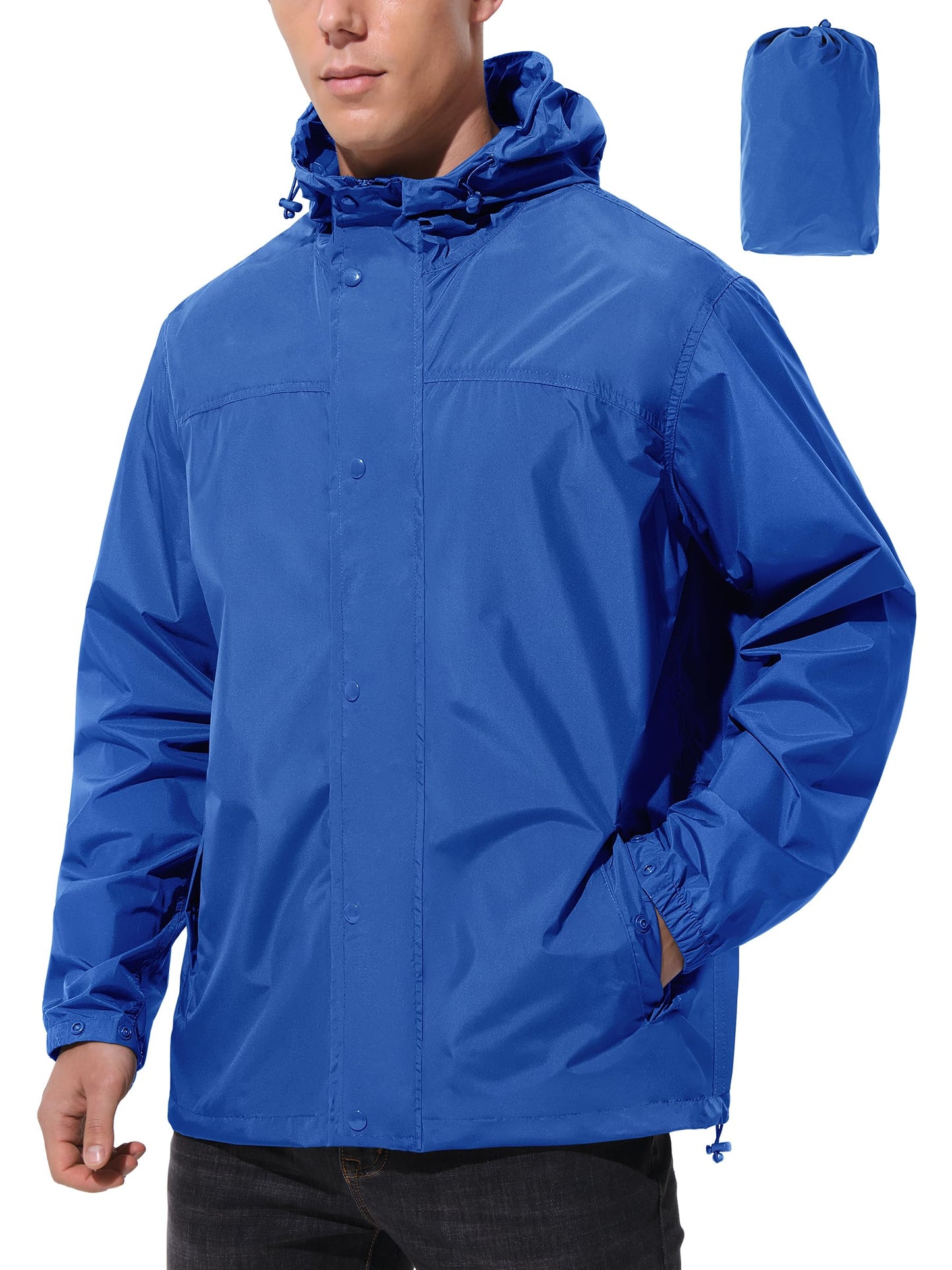 Men Lightweight Waterproof Rain Jacket Hooded Windbreaker Packable Outdoor Coat for Golf Running Hiking Travel