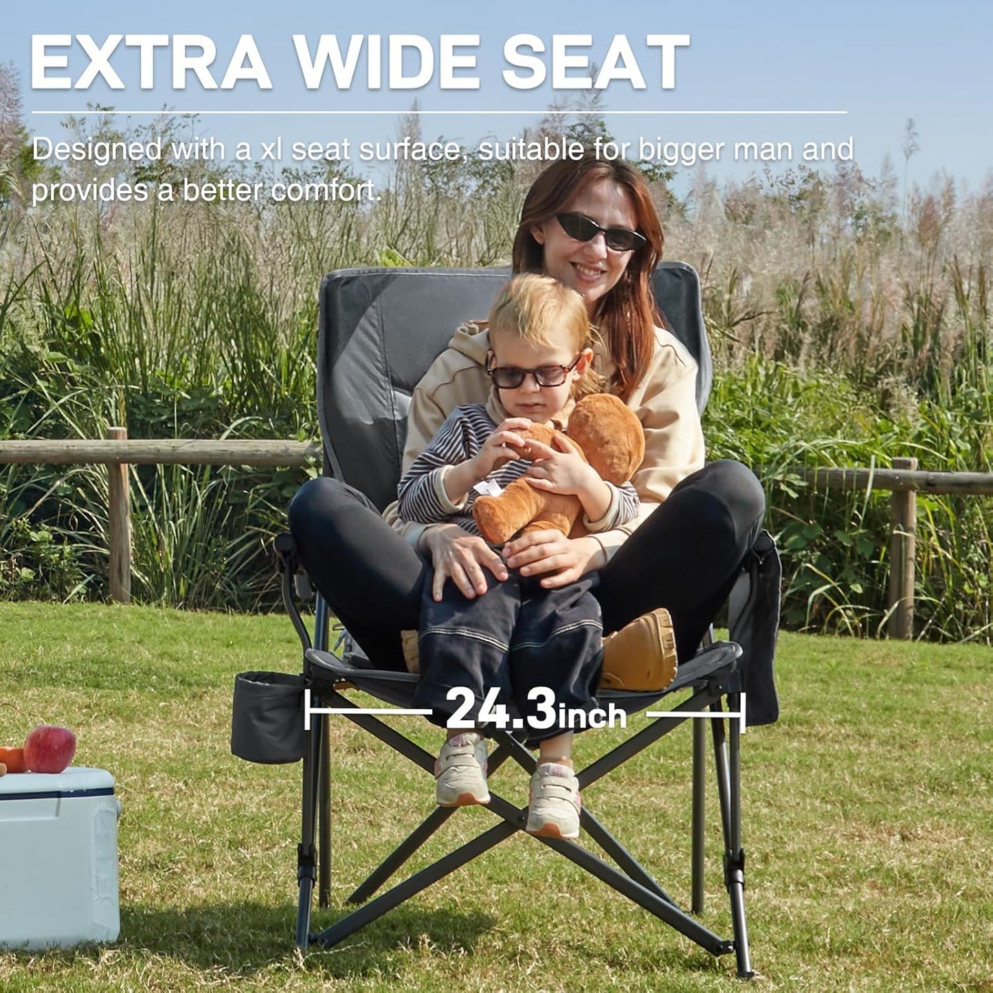 Oversized Folding Camping Chair, for Adults Heavy Duty Lawn Chair with Side Pockets, Portable Collapsible Quad Chair for Outside, Support Up to 500lbs, Grey
