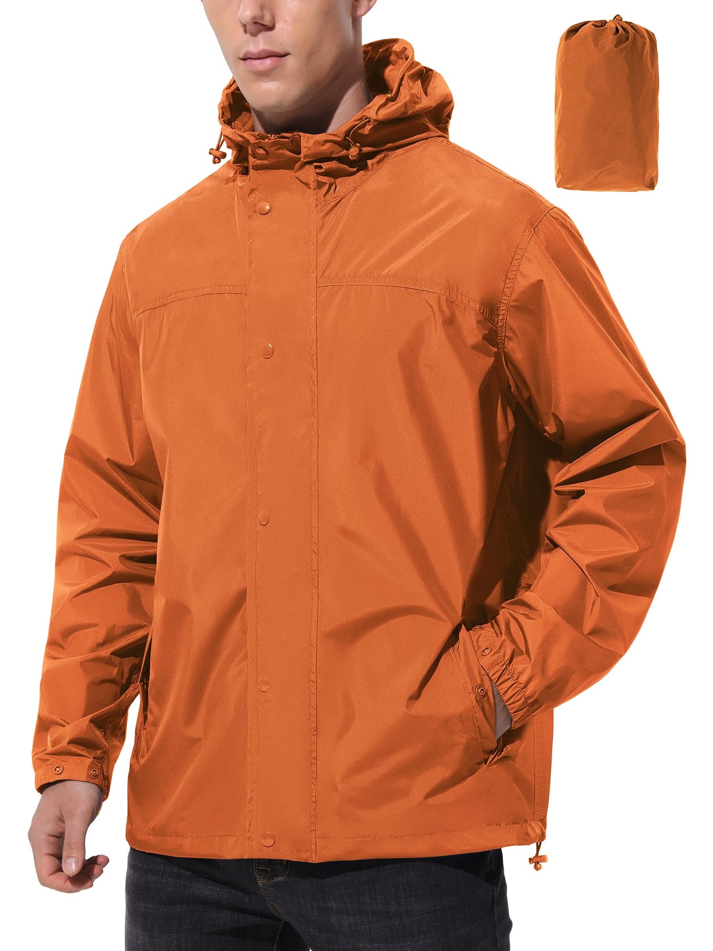 Men Lightweight Waterproof Rain Jacket Hooded Windbreaker Packable Outdoor Coat for Golf Running Hiking Travel