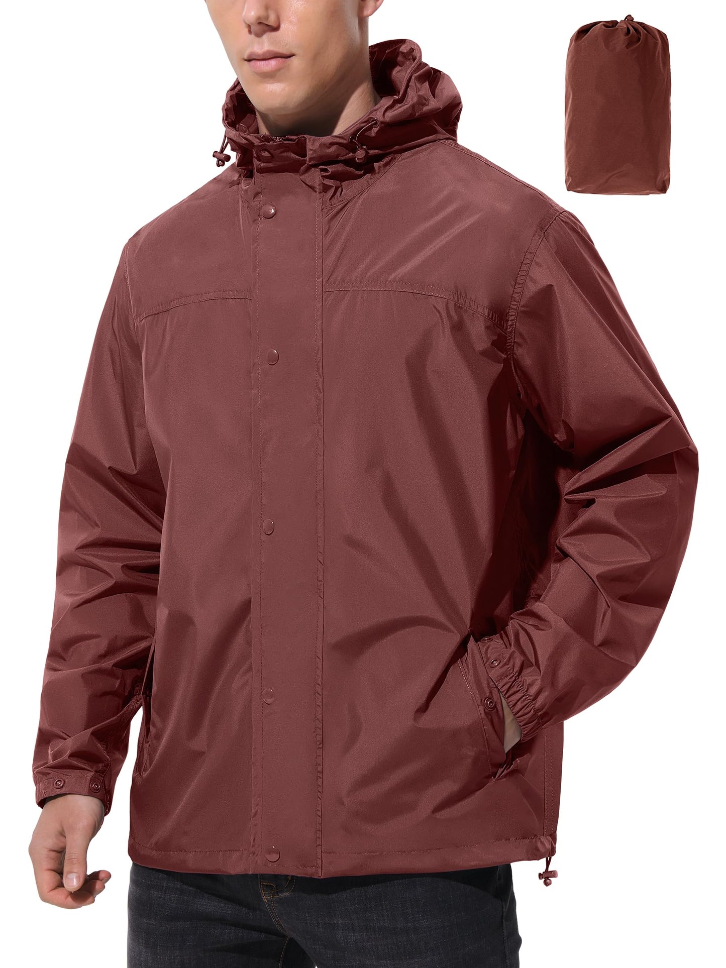 Men Lightweight Waterproof Rain Jacket Hooded Windbreaker Packable Outdoor Coat for Golf Running Hiking Travel