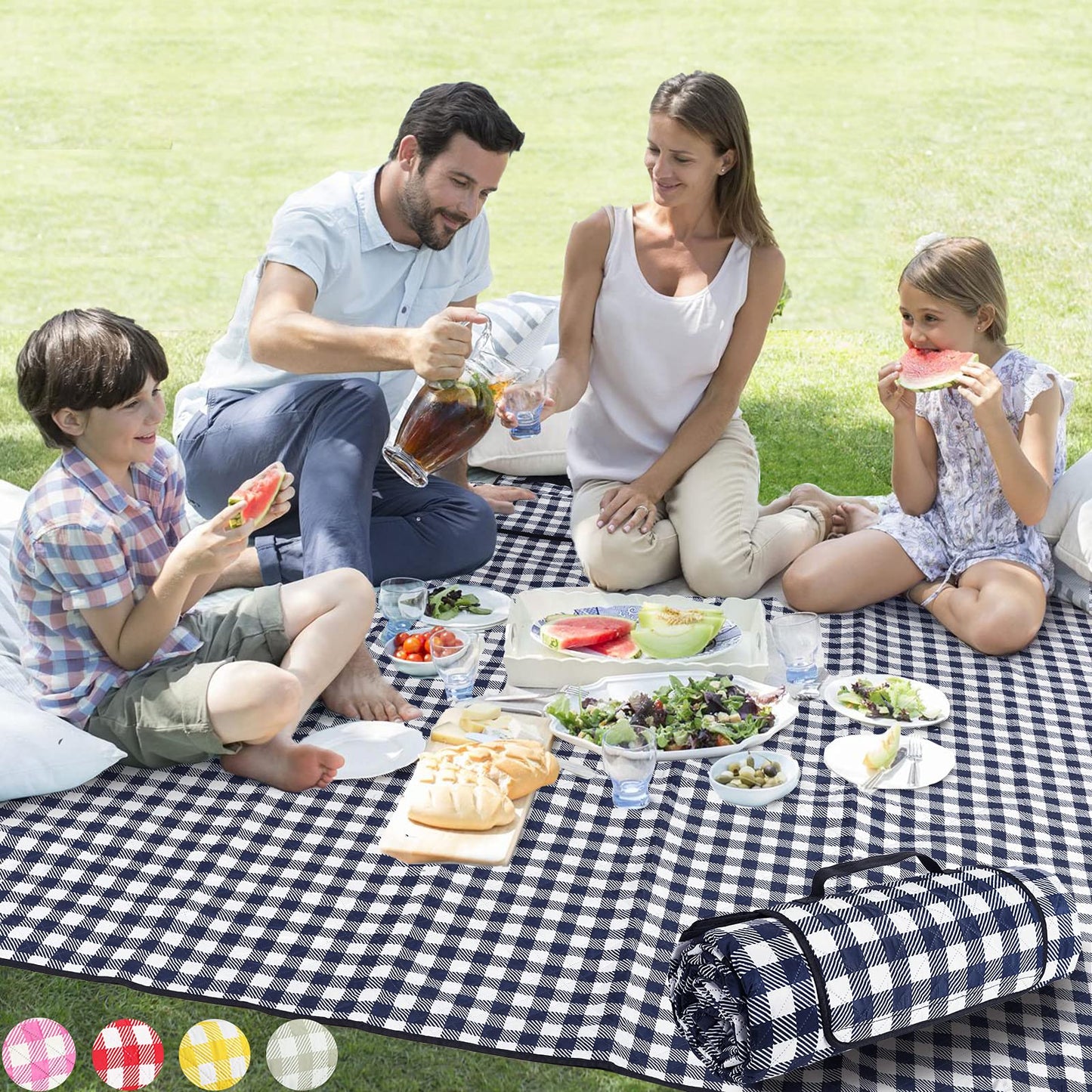 Extra Large Picnic Outdoor Blanket, 80''x80'' Waterproof Foldable Blankets Gingham Picnic Mat for Beach, Camping Grass Lawn Park Accessories Cute Couple Gifts Ideas Wedding Registry(Green White)