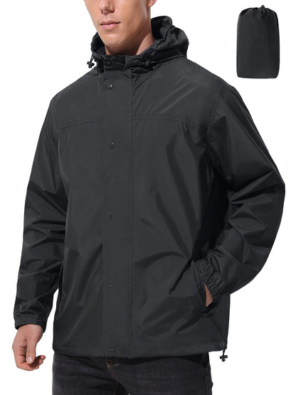 Men Lightweight Waterproof Rain Jacket Hooded Windbreaker Packable Outdoor Coat for Golf Running Hiking Travel