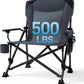 Oversized Folding Camping Chair, for Adults Heavy Duty Lawn Chair with Side Pockets, Portable Collapsible Quad Chair for Outside, Support Up to 500lbs, Grey