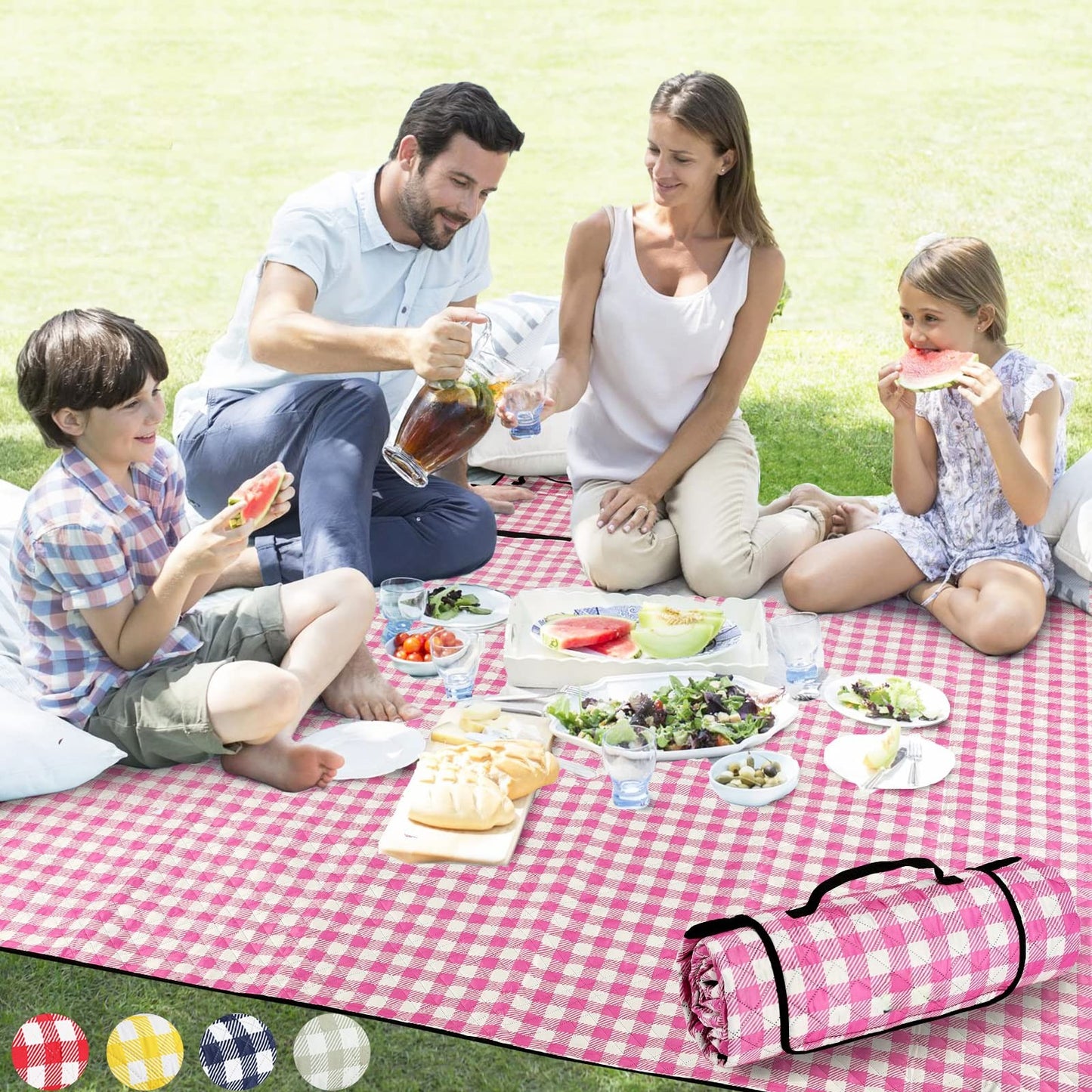 Extra Large Picnic Outdoor Blanket, 80''x80'' Waterproof Foldable Blankets Gingham Picnic Mat for Beach, Camping Grass Lawn Park Accessories Cute Couple Gifts Ideas Wedding Registry(Green White)