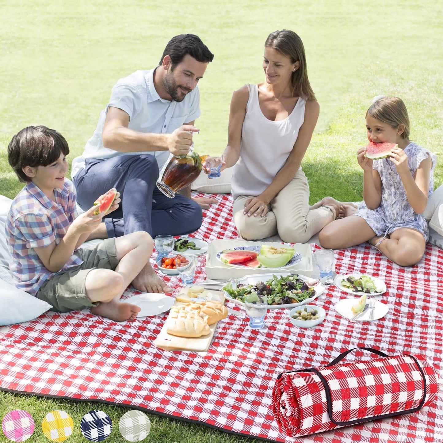 Extra Large Picnic Outdoor Blanket, 80''x80'' Waterproof Foldable Blankets Gingham Picnic Mat for Beach, Camping Grass Lawn Park Accessories Cute Couple Gifts Ideas Wedding Registry(Green White)