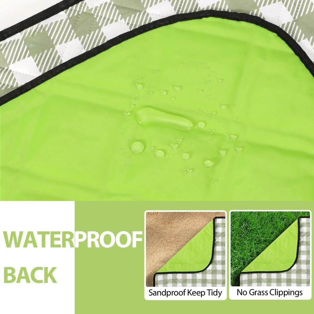 Extra Large Picnic Outdoor Blanket, 80''x80'' Waterproof Foldable Blankets Gingham Picnic Mat for Beach, Camping Grass Lawn Park Accessories Cute Couple Gifts Ideas Wedding Registry(Green White)