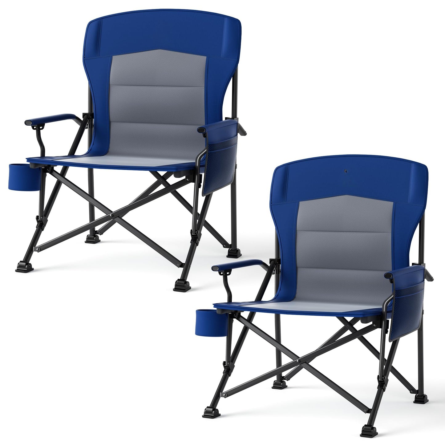 Oversized Folding Camping Chair, for Adults Heavy Duty Lawn Chair with Side Pockets, Portable Collapsible Quad Chair for Outside, Support Up to 500lbs, Grey
